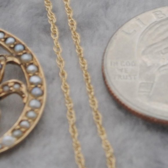 Victorian 14K YGold Cresent Moon Starburst Flower with Pearl and Seed Pearls - Picture 9 of 10